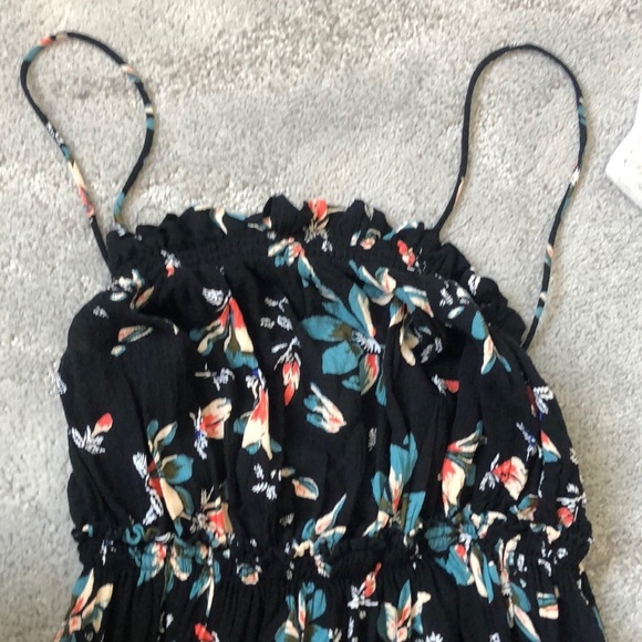 Free People Jolene Black Floral Print Tie Back Ruffle Trim Mini Slip EUC Size XS - Picture 10 of 11